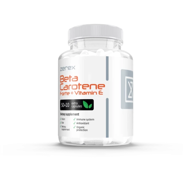 Zerex Betakarotén Forte + Vitamín E - žiarivá a mladá pleť 50 + 10 kapsúl Zerex Betakarotén Forte + Vitamín E - žiarivá a mladá pleť 50 + 10 kapsúl
