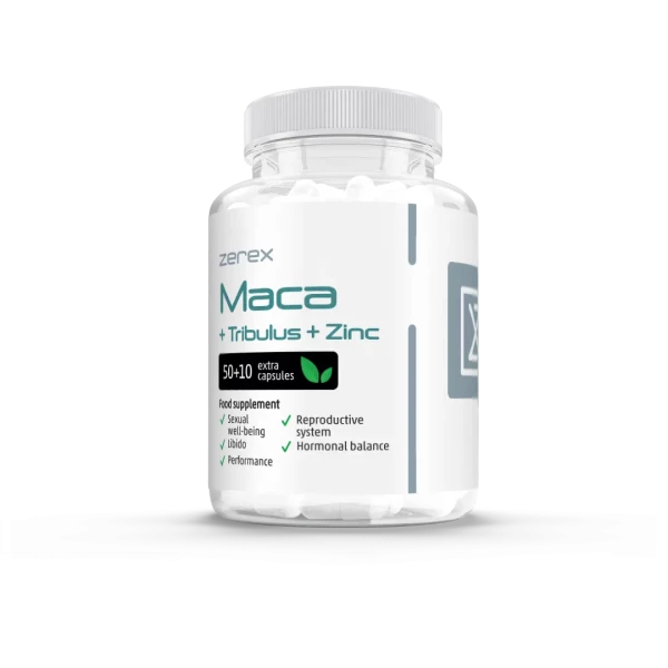 Zerex Maca + Kotvičník zemný + Zinok 50 + 10 kapsúl Zerex Maca + Kotvičník zemný + Zinok 50 + 10 kapsúl