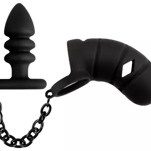 Black Velvets Cock Cage with Butt Plug