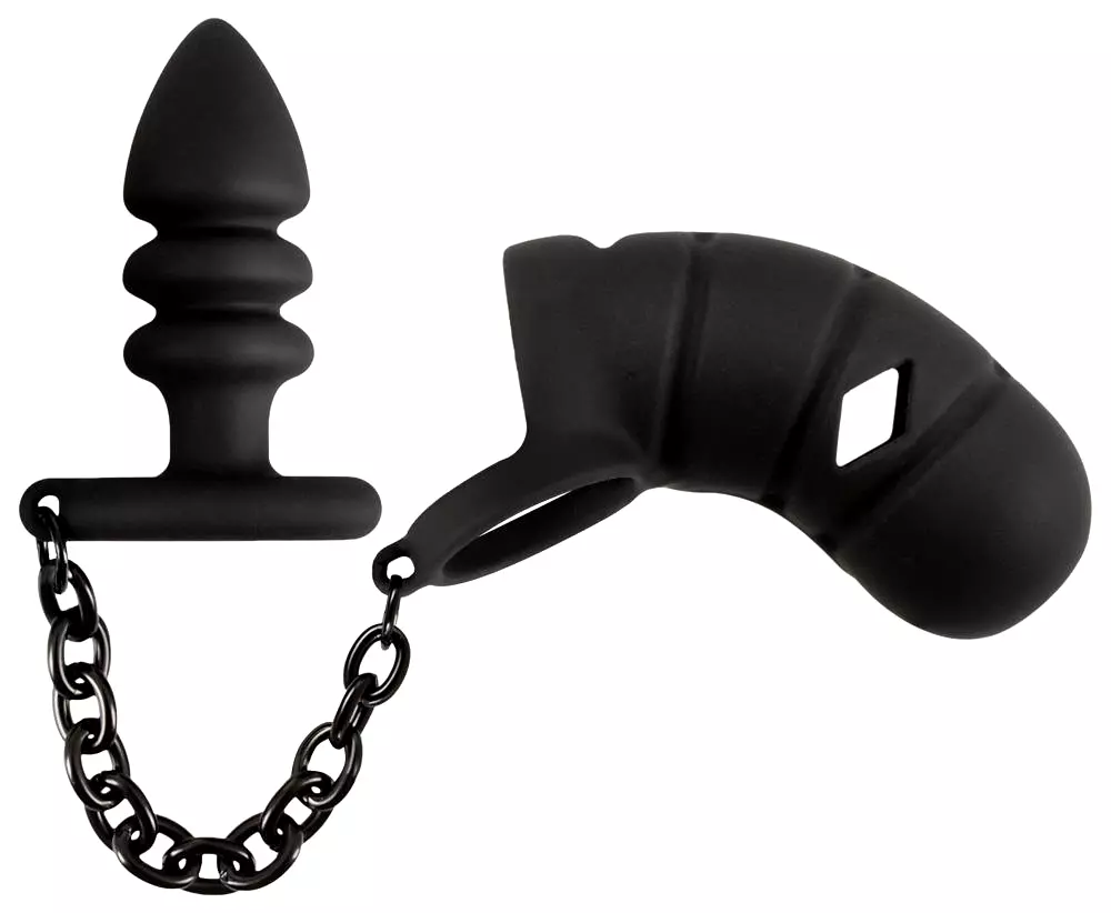 Black Velvets Cock Cage with Butt Plug Black Velvets Cock Cage with Butt Plug