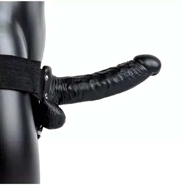 Realrock Hollow Strap-on dutý pripínací penis so semenníkmi 18 cm - čierny Realrock Hollow Strap-on dutý pripínací penis so semenníkmi 18 cm - čierny