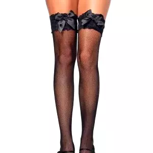 Leg Avenue Sieťované pančuchy s mašľou - čierne