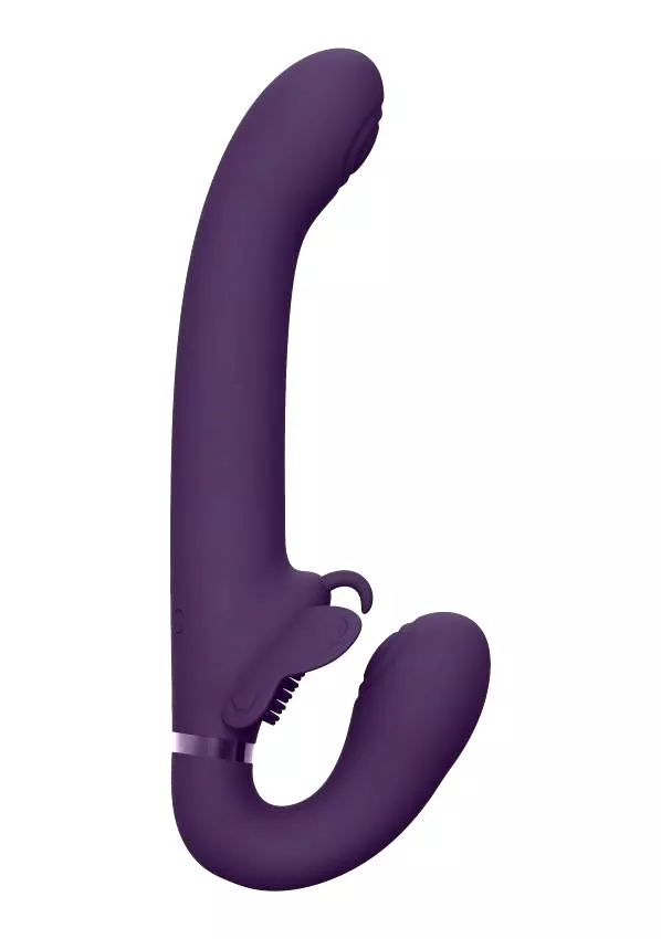 VIVE Satu Pulzačný a vibračný strap-on - fialový VIVE Satu Pulzačný a vibračný strap-on - fialový