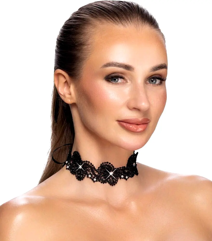 Cottelli Accessoires Choker Krajkový obojok s kamienkami Cottelli Accessoires Choker Krajkový obojok s kamienkami