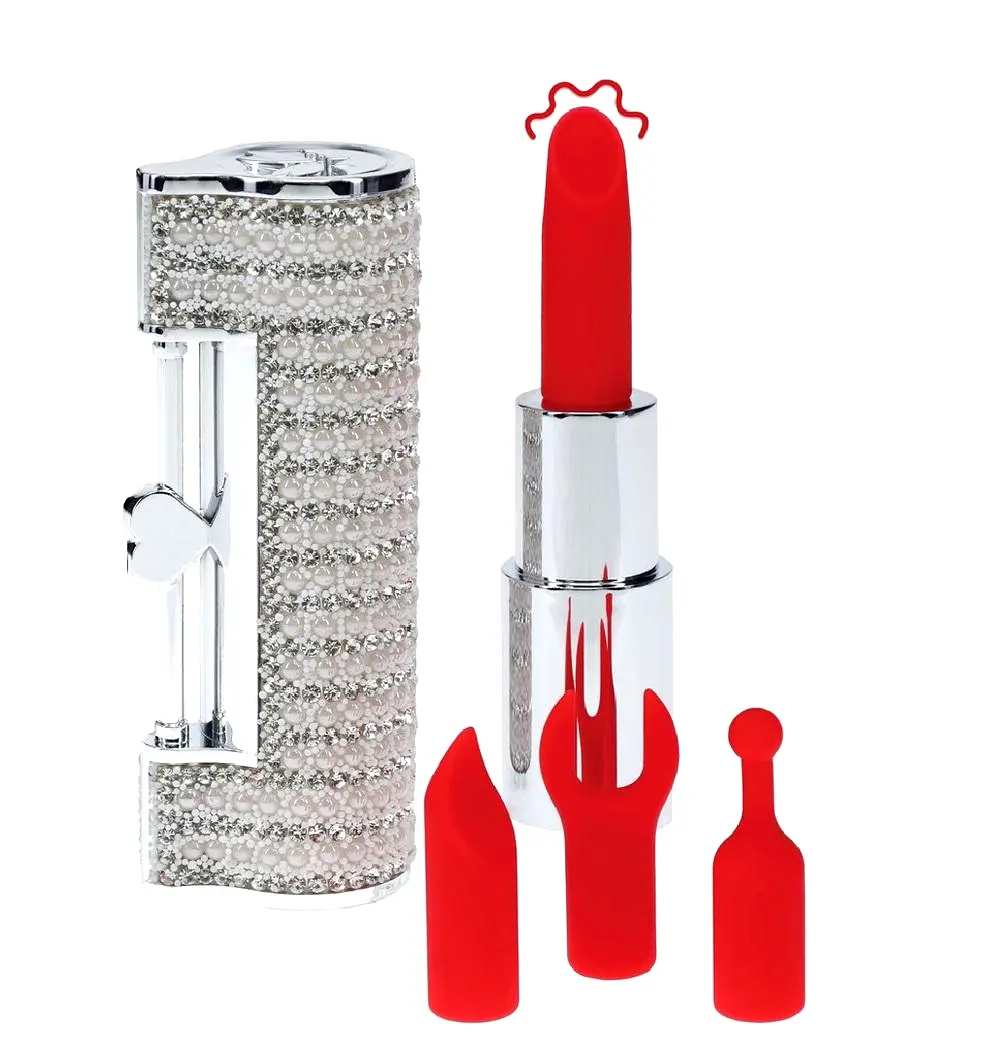 Loveline Angel Lipstick minivibrátor se 4 nástavci Loveline Angel Lipstick minivibrátor se 4 nástavci