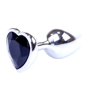 MyLove Silver anální kolík se srdíčkem S černý