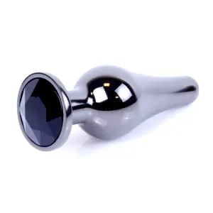 HeavyFun Dark Silver anální kolík s kamínkem S černý