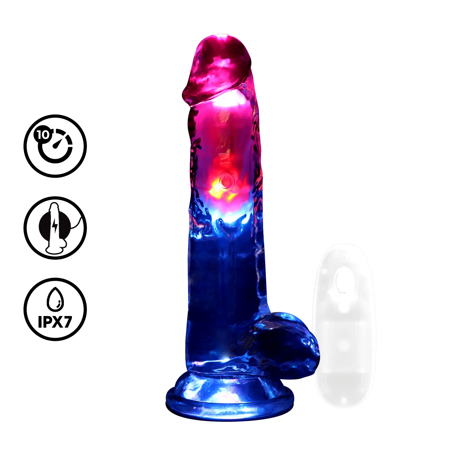RealRock LED svítící vibrační dildo s varlaty 20 cm RealRock LED svítící vibrační dildo s varlaty 20 cm