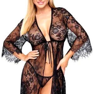 Cottelli Set krajkové kimono a tanga černá 2XL/3XL
