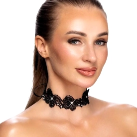 Cottelli Accessoires Choker Krajkový obojok s kamienkami