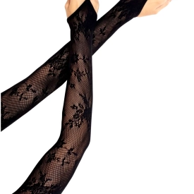 Leg Avenue Floral prodloužené rukavice černé