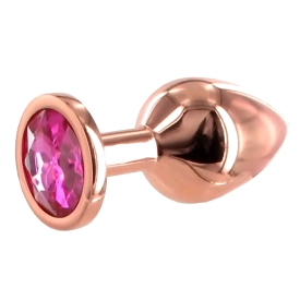 BASIC X Rosegold kovový análny kolík s kamienkom ružový vel. S