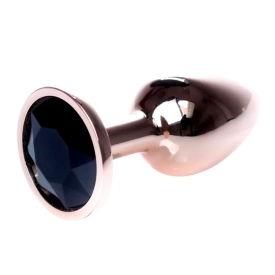 MyLove Rose gold anální kolík s kamínkem S černý