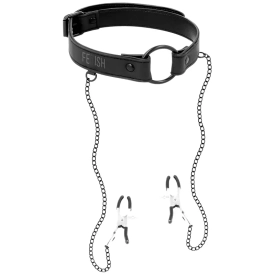 Fetish Submissive Obojok so svorkami na bradavky