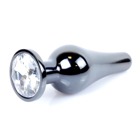 HeavyFun Dark Silver anální kolík s kamínkem S čirý