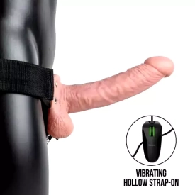 Realrock Vibrating Hollow Strap-on dutý pripínací penis so semenníkmi 18 cm – telový