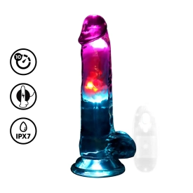 RealRock LED svietiace vibračné dildo so semeníkmi 18 cm