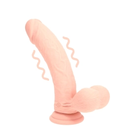 Realrock Dual Density Curved realistický vibrátor s varlaty 18 cm – Flesh